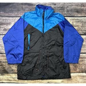 VTG Champion Jacket Mens Medium Tuckaway Hood Nylon Satin Drawstring Full Zip